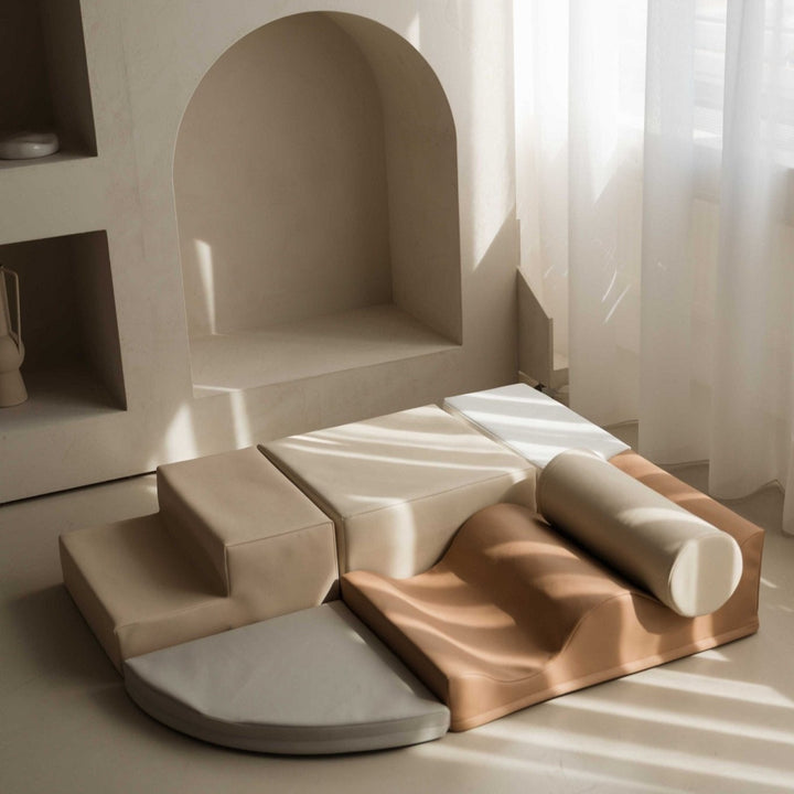 HENVAE® Baby Speelset 6-delig Stone – zachte foam klimset in neutrale tinten voor baby's en peuters