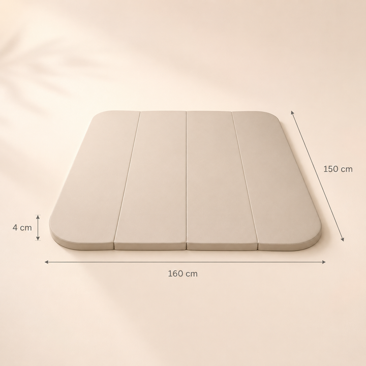 Beige rustige speelkleed met afmetingen