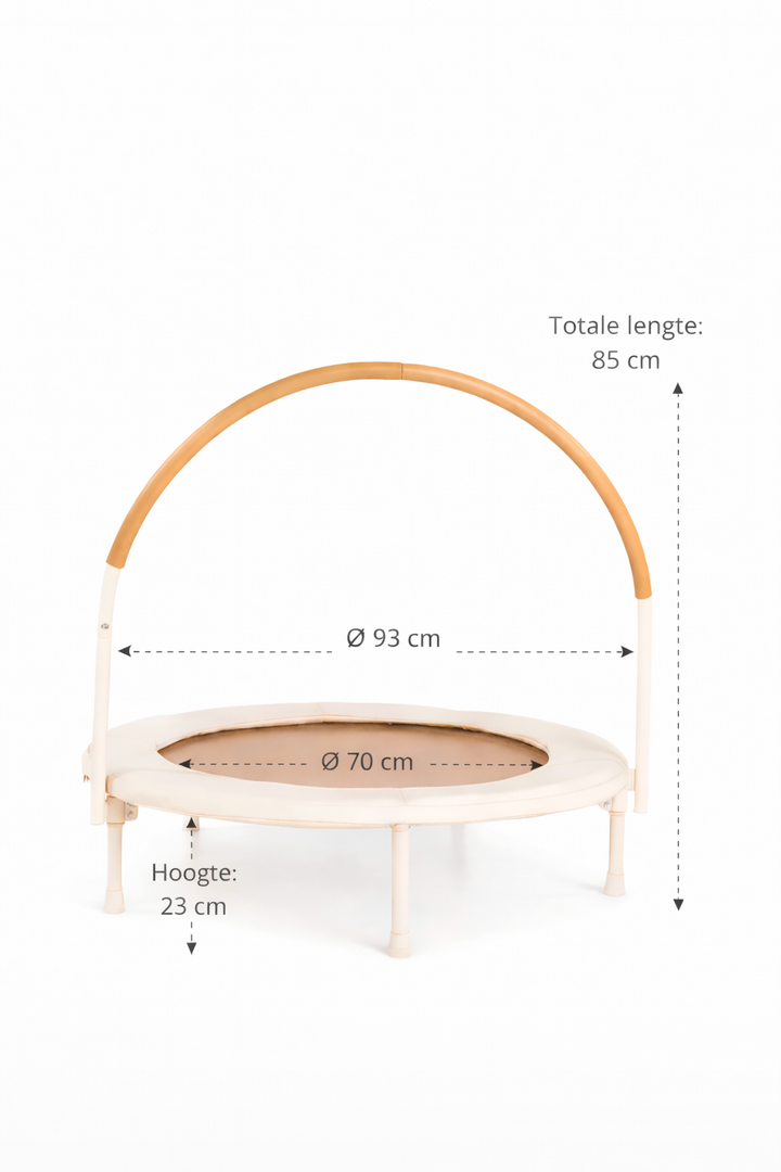 Afmetingen van de HENVAE trampoline van 93 cm breed en 85 cm hoog
