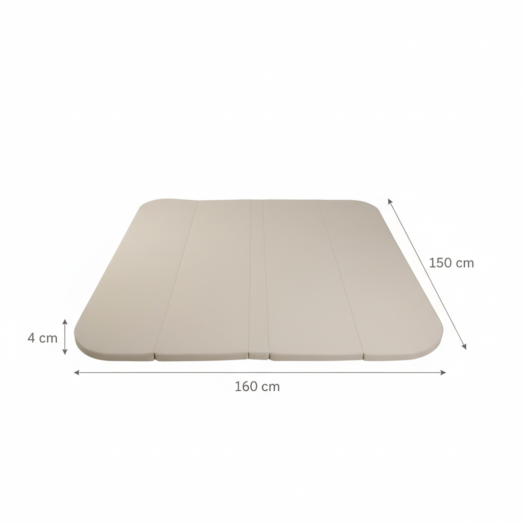 Opvouwbare HENVAE speelmat van 160 x 150 cm met ronde hoeken voor een zachte en veilige speelplek thuis.