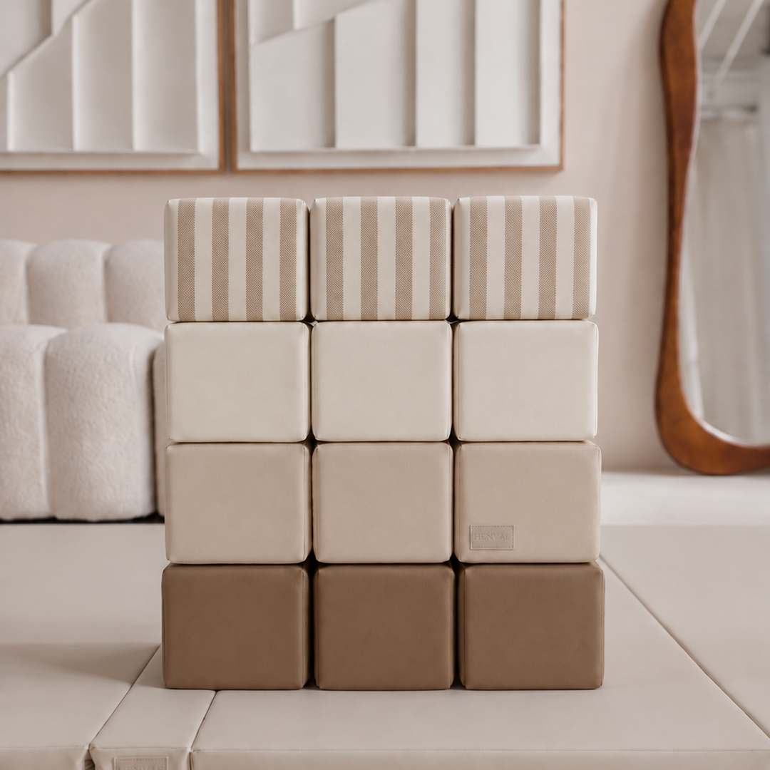 12 veilige bouwblokken voor baby's, dreumes, peuters en kleuters.