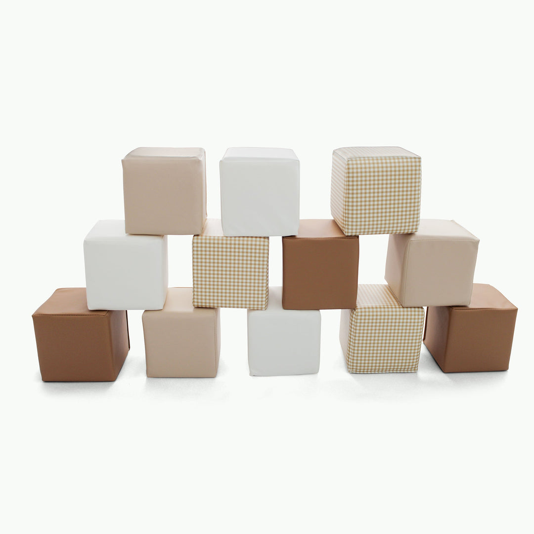 HENVAE SOFTPLAY FOAM STAPELBLOKKEN - STACKBLOCKS- SAND - BROWN - NUDE - BEIGE - CREME - PLAYING - ON EACH OTHER