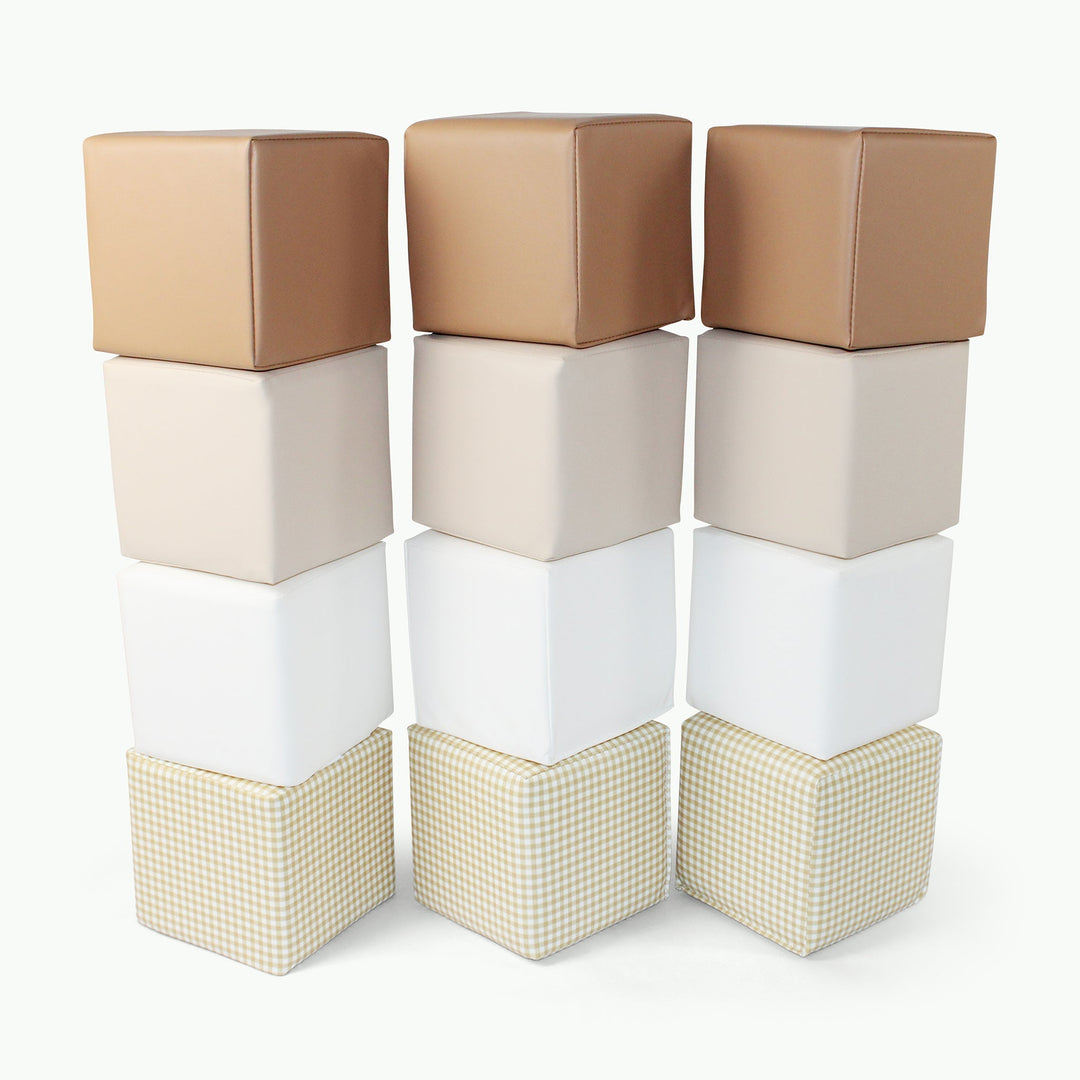 HENVAE SOFTPLAY FOAM STAPELBLOKKEN - STACKBLOCKS- SAND - BROWN - NUDE - BEIGE - CREME - ON EACH OTHER - 12 PIECES